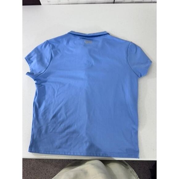 "DKNY Sport" Cropped Blue Polo Shirt SZ  L Buttons Gym Workout Activewear Run - Picture 6 of 7